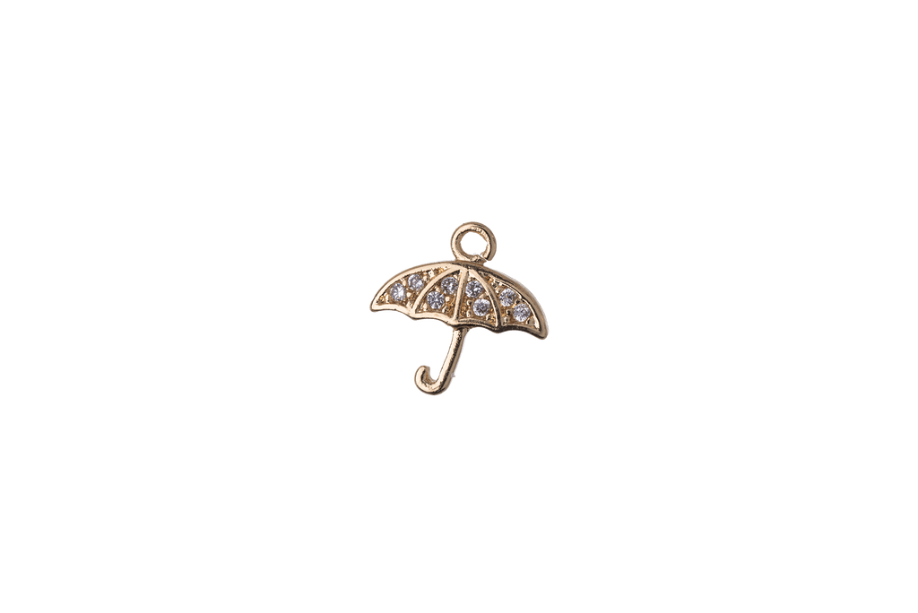 10mm x 10mm Cubic Zirconia Umbrella Charm - Plated Brass - Sold Individually - K119