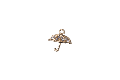 10mm x 10mm Cubic Zirconia Umbrella Charm - Plated Brass - Sold Individually - K119