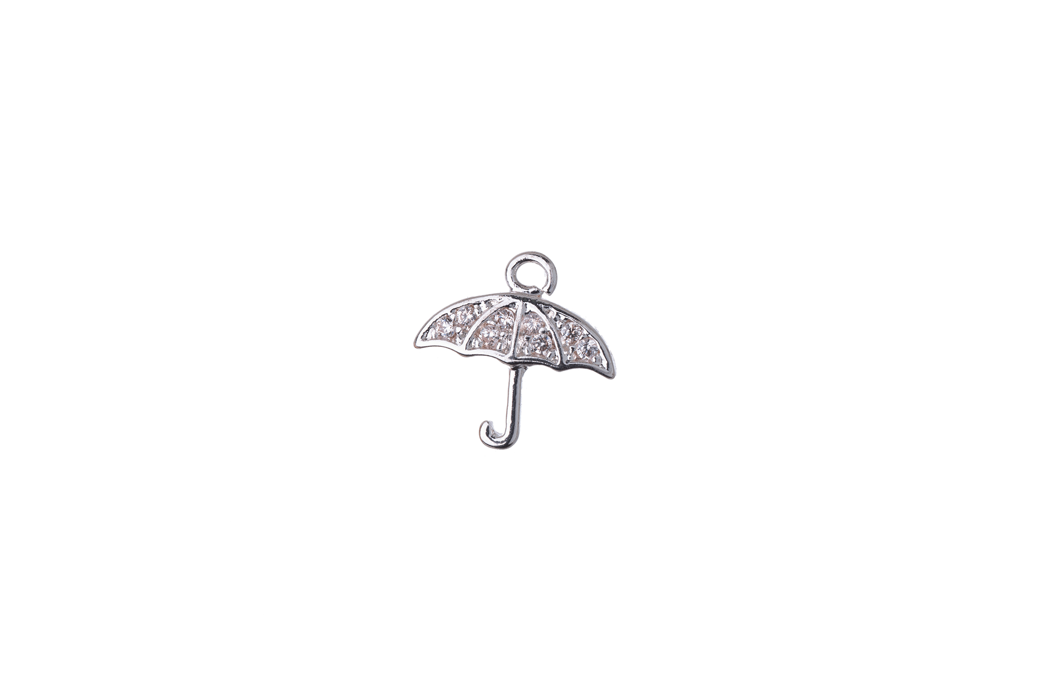 10mm x 10mm Cubic Zirconia Umbrella Charm - Plated Brass - Sold Individually - K119