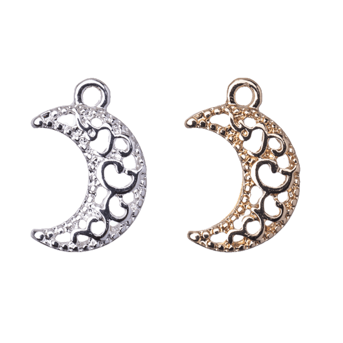 Crescent Moon Charm - Available in Silver and Gold - Measures 11mm x 17mm - Sold by the Piece - K124
