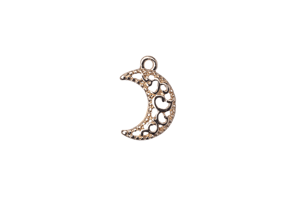 Crescent Moon Charm - Available in Silver and Gold - Measures 11mm x 17mm - Sold by the Piece - K124