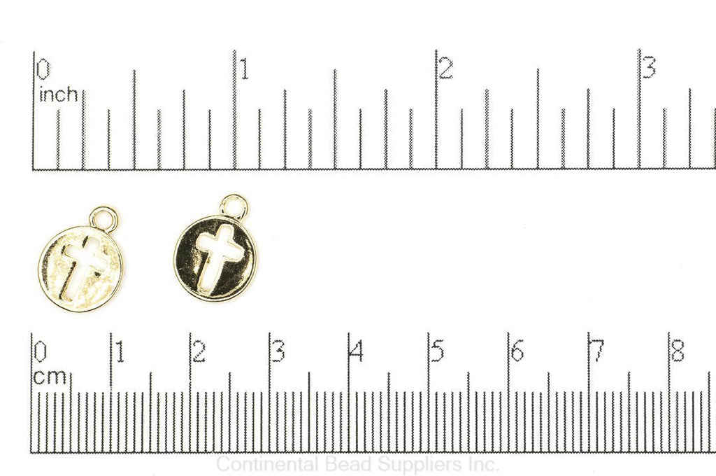 14mm x 10.5mm Cross Cut-Out Flat Disc Charm - Made of Plated Zinc - Sold Individually - K128
