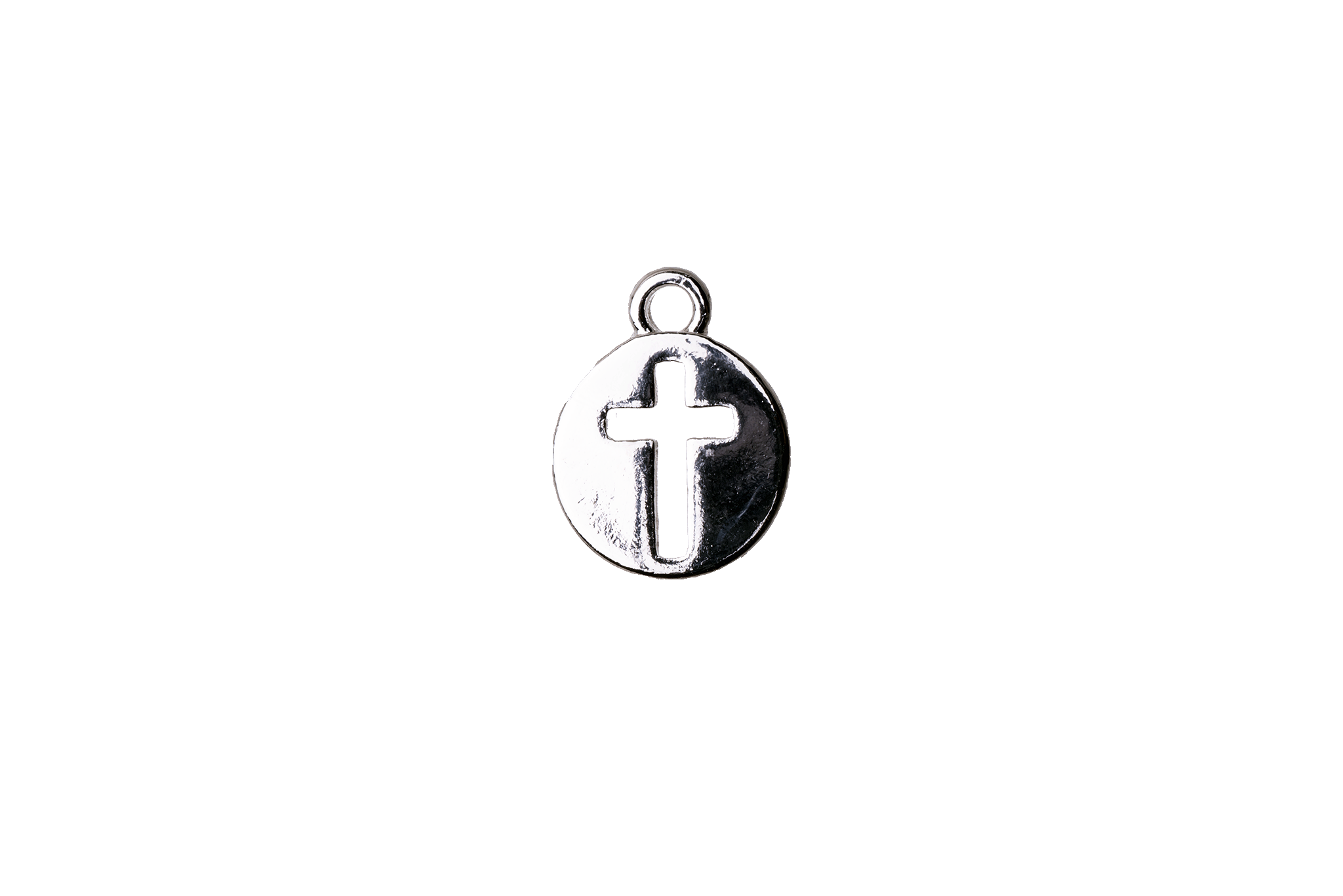 14mm x 10.5mm Cross Cut-Out Flat Disc Charm - Made of Plated Zinc - Sold Individually - K128