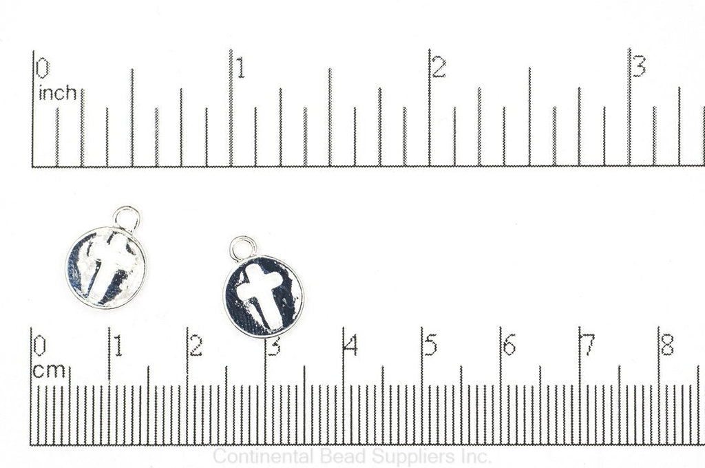 14mm x 10.5mm Cross Cut-Out Flat Disc Charm - Made of Plated Zinc - Sold Individually - K128