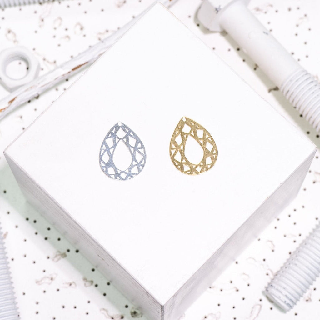 26mm x 19mm Fractal Teardrop Charm - Made of Plated Brass - Sold Individually - K129