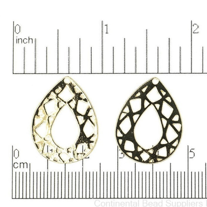 26mm x 19mm Fractal Teardrop Charm - Made of Plated Brass - Sold Individually - K129