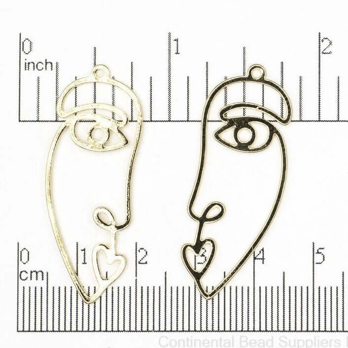 Wire Face Charm Pendant 40mm x 15mm sold by the Piece - K143