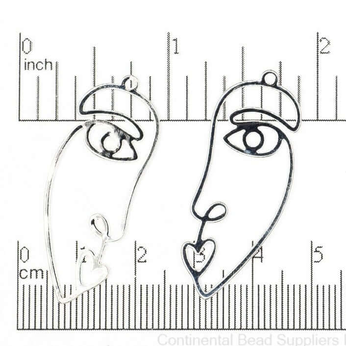 Wire Face Charm Pendant 40mm x 15mm sold by the Piece - K143