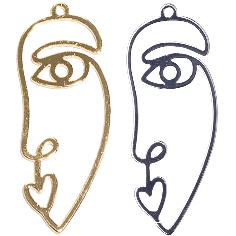 Wire Face Charm Pendant 40mm x 15mm sold by the Piece - K143