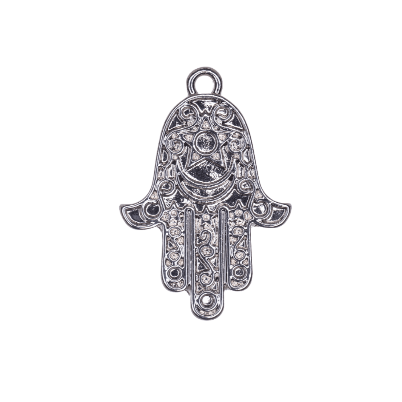 25mm x 17mm Intricate Hamsa Hand Charm - Made of Zinc - Silver and 18k Gold Finishes - Sold by the Piece - K158