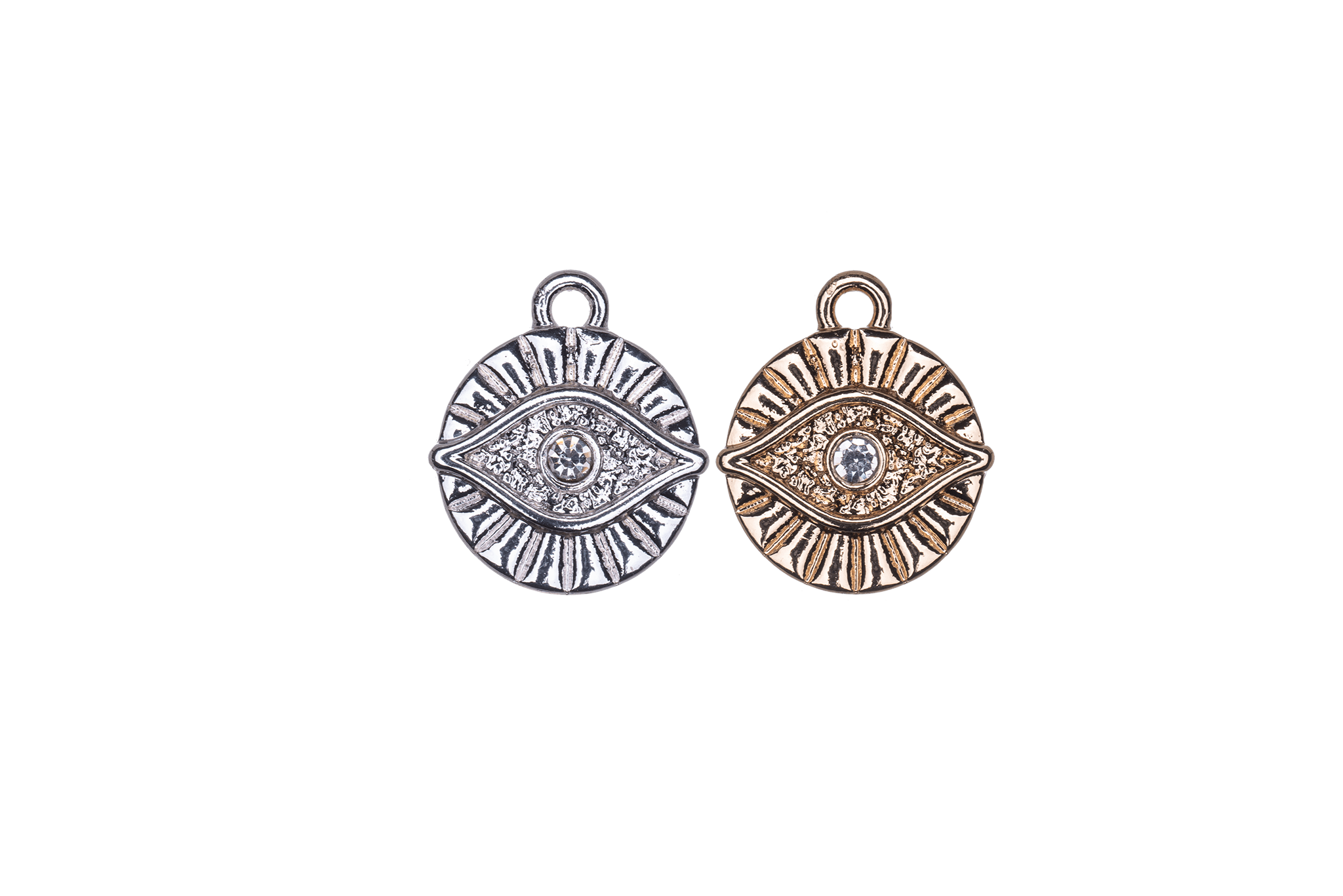 3.25mm Cubic Zirconia Round Eye Charm - Made of plated zinc - Sold individually - K159