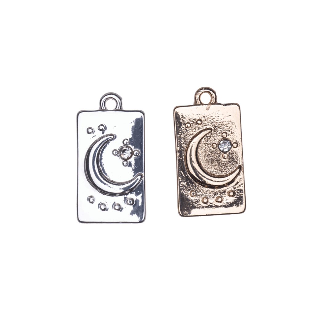 17mm x 9mm Rectangular Moon & Stars Charm - Made of Zinc - Silver and 18k Gold Finishes - Sold by the Piece - K161