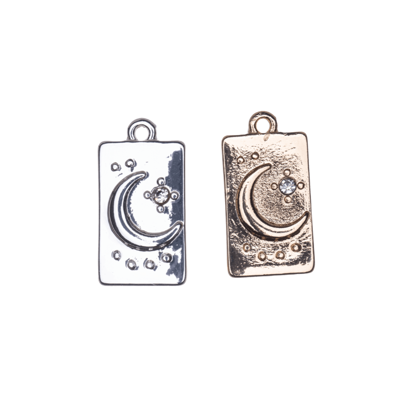 17mm x 9mm Rectangular Moon & Stars Charm - Made of Zinc - Silver and 18k Gold Finishes - Sold by the Piece - K161