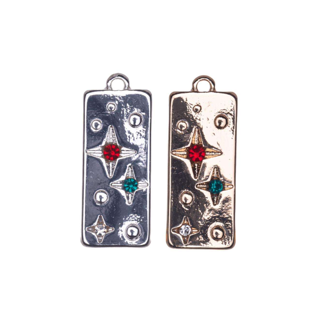23mm x 9mm Rectangle Inlaid Crystal Star Constellation Charm - Made of Zinc - Silver and 18k Gold Finishes - Sold by the Piece - K162