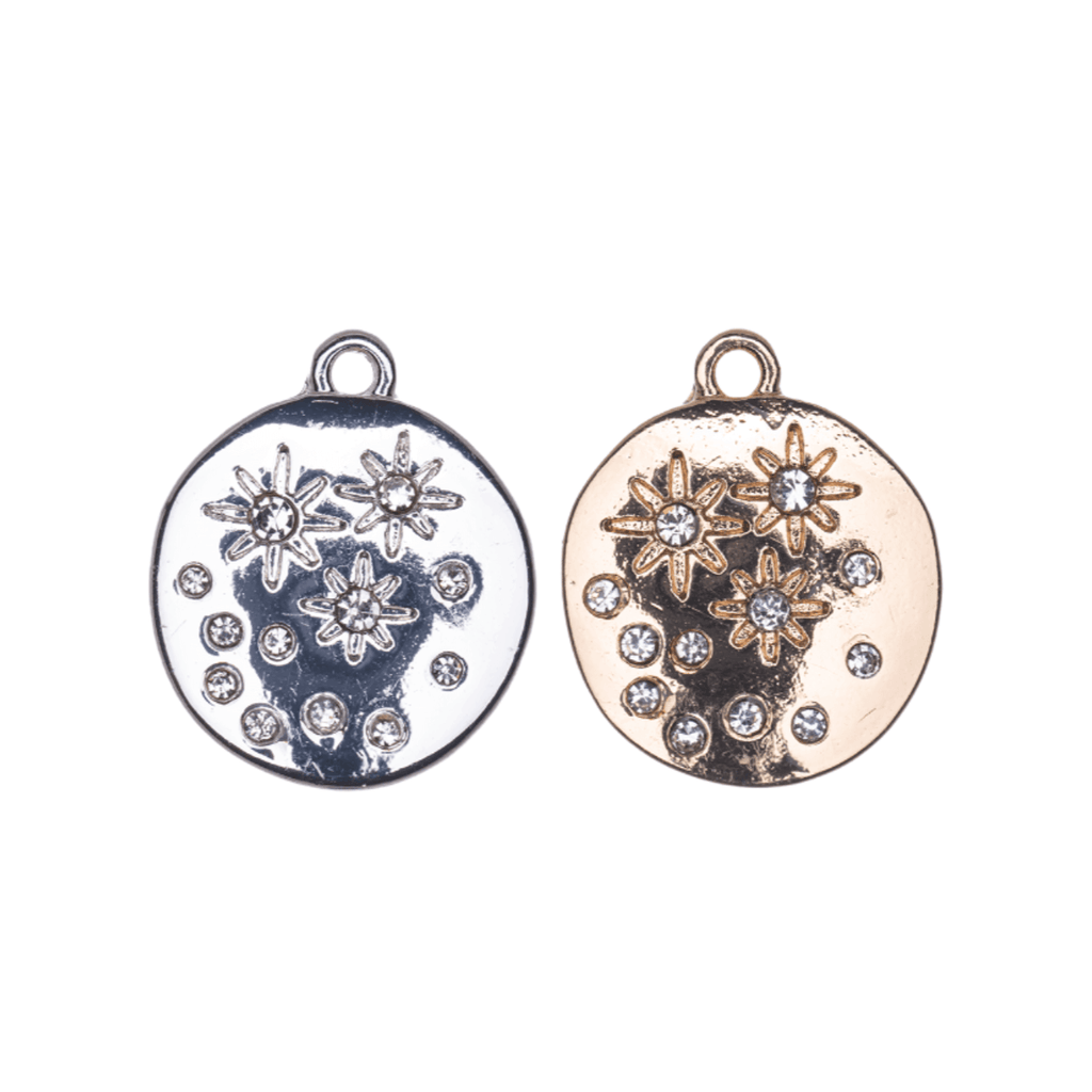 15mm Inlaid Crystal Star Constellation Charm - Made of Zinc - Cubic Zirconia Crystals - Silver and 18k Gold Finishes - Sold by the Piece - K163