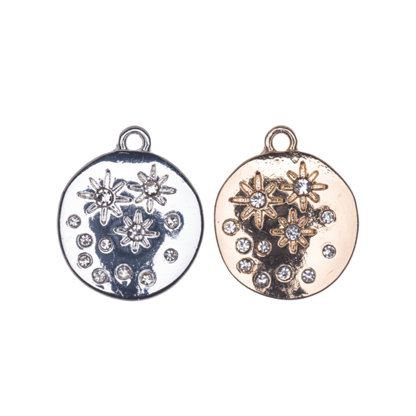 15mm Inlaid Crystal Star Constellation Charm - Made of Zinc - Cubic Zirconia Crystals - Silver and 18k Gold Finishes - Sold by the Piece - K163