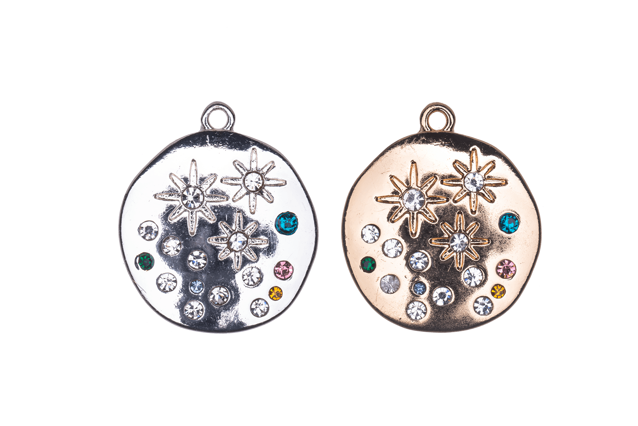 20mm Inlaid Multicolor Crystal Star Constellation Charm - Made of Zinc - Silver and 18k Gold Finishes - Sold by the Piece - K164