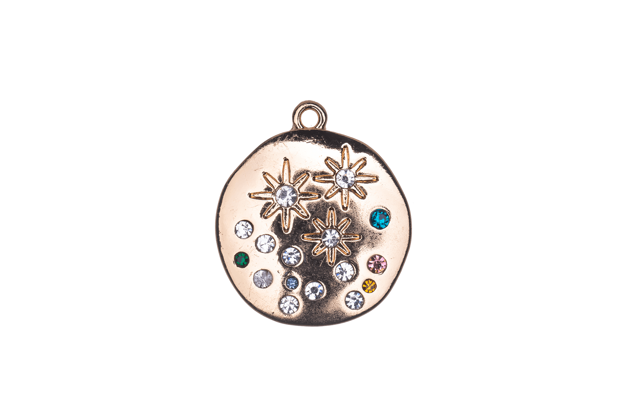 20mm Inlaid Multicolor Crystal Star Constellation Charm - Made of Zinc - Silver and 18k Gold Finishes - Sold by the Piece - K164