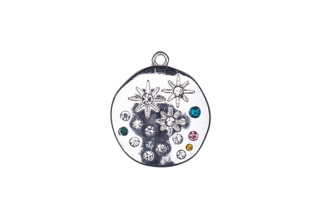 20mm Inlaid Multicolor Crystal Star Constellation Charm - Made of Zinc - Silver and 18k Gold Finishes - Sold by the Piece - K164