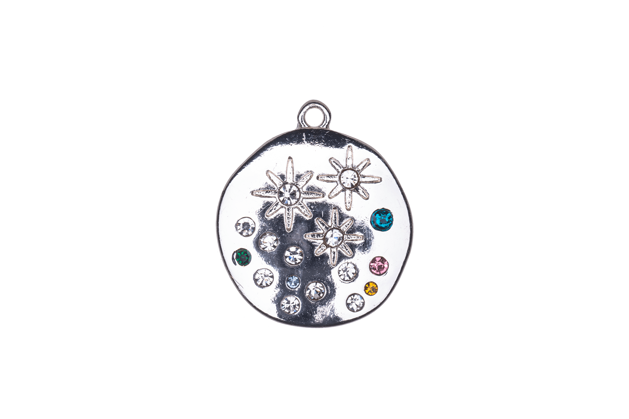 20mm Inlaid Multicolor Crystal Star Constellation Charm - Made of Zinc - Silver and 18k Gold Finishes - Sold by the Piece - K164