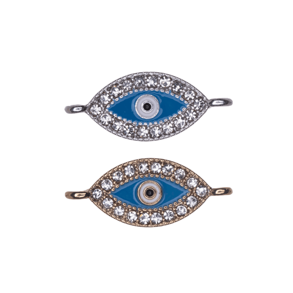 24.5mm x 10mm Inlaid Crystal Epoxy Eye Charm - Made of Zinc - Silver and 18k Gold Finishes - Sold by the Piece - K165