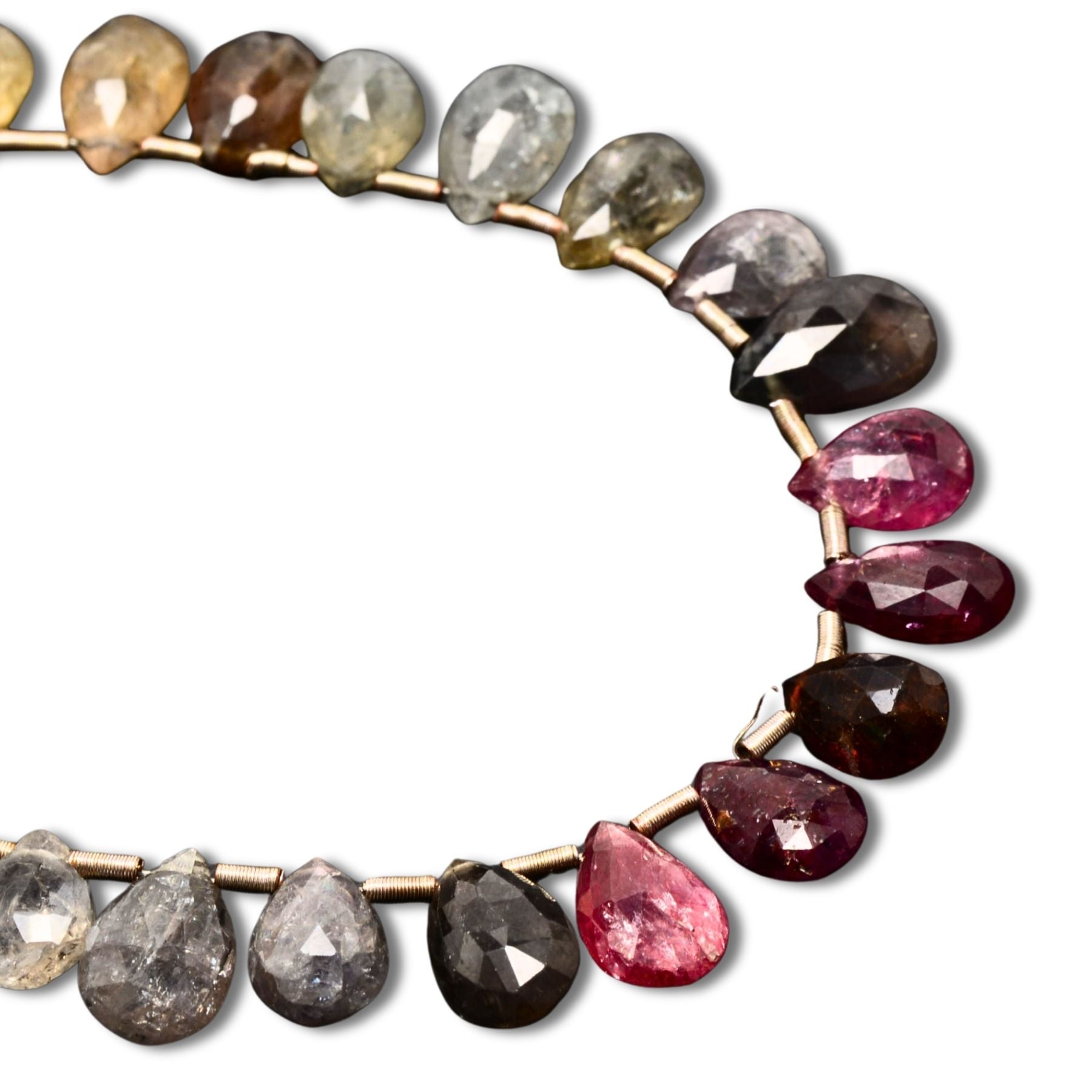 Natural Multi-Color Sapphire Faceted Drop Beads – One-of-a-Kind Strand