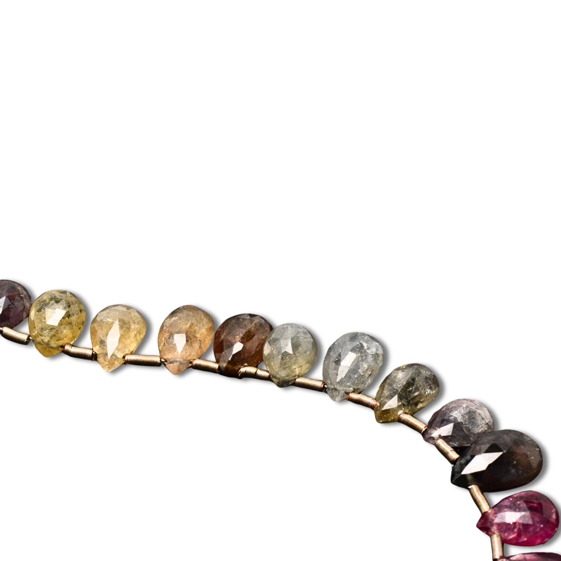 Natural Multi-Color Sapphire Faceted Drop Beads – One-of-a-Kind Strand