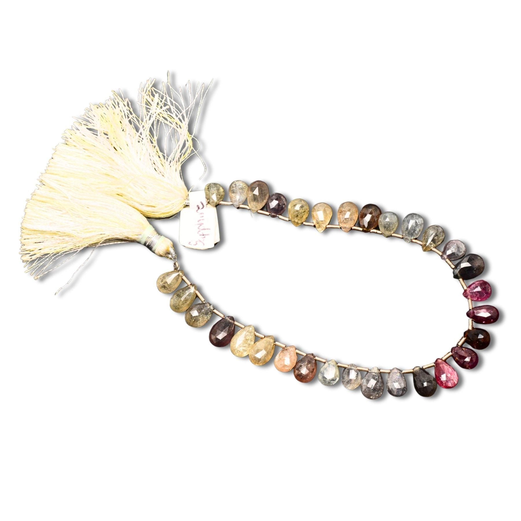 Natural Multi-Color Sapphire Faceted Drop Beads – One-of-a-Kind Strand