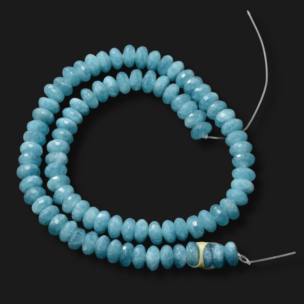 Natural Aquamarine Faceted Rondelle Beads – 8mm – Full Strand