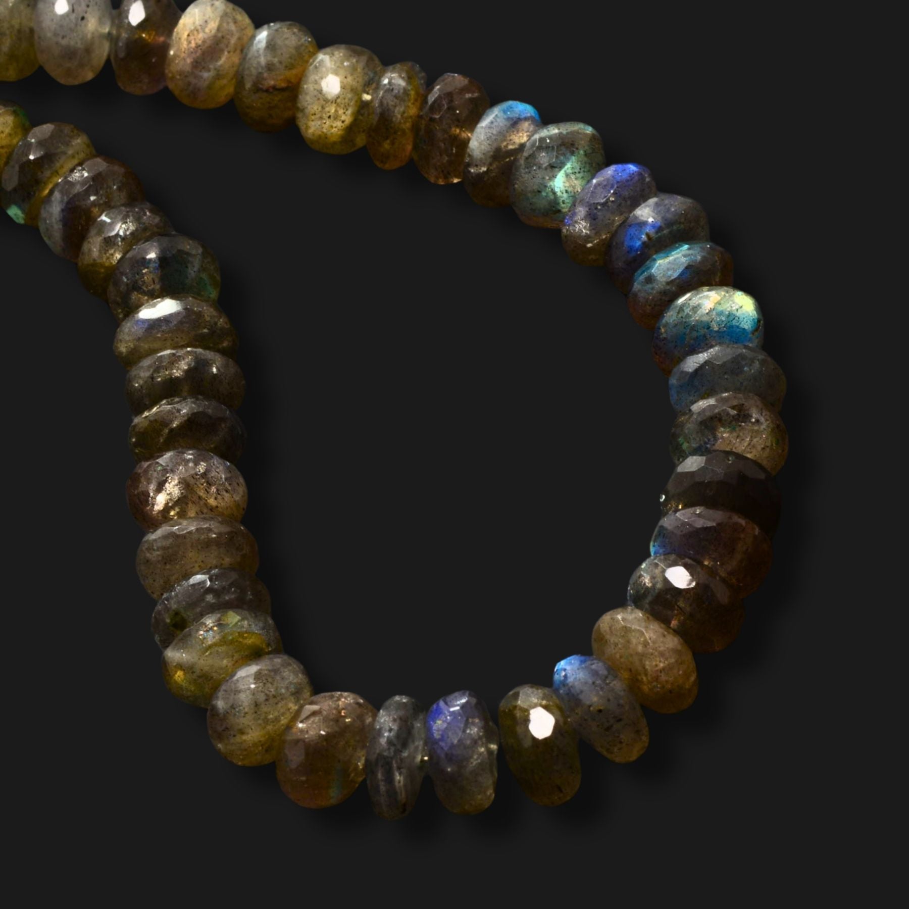Natural Labradorite Faceted Rondelle Beads – 8mm – Full Strand