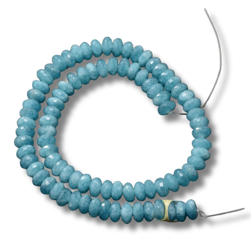 Natural Aquamarine Faceted Rondelle Beads – 8mm – Full Strand