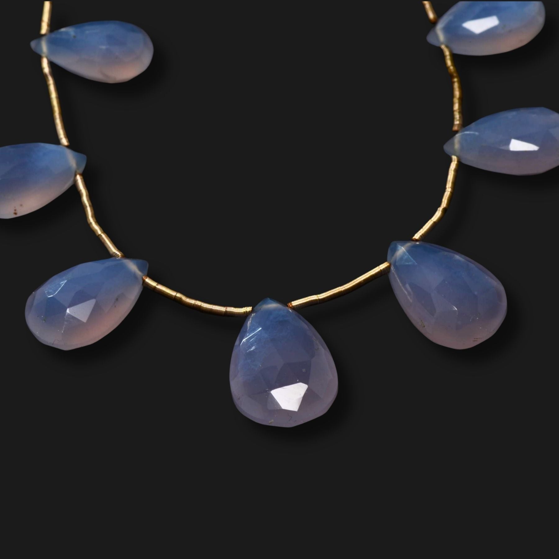 Natural Blue Chalcedony Faceted Teardrop Beads – Designer Strand