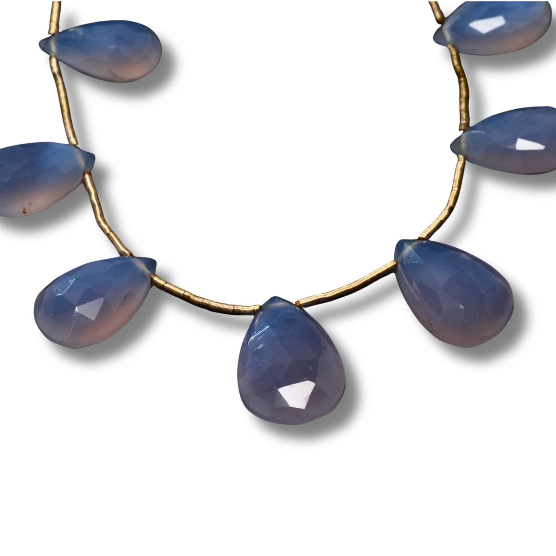 Natural Blue Chalcedony Faceted Teardrop Beads – Designer Strand