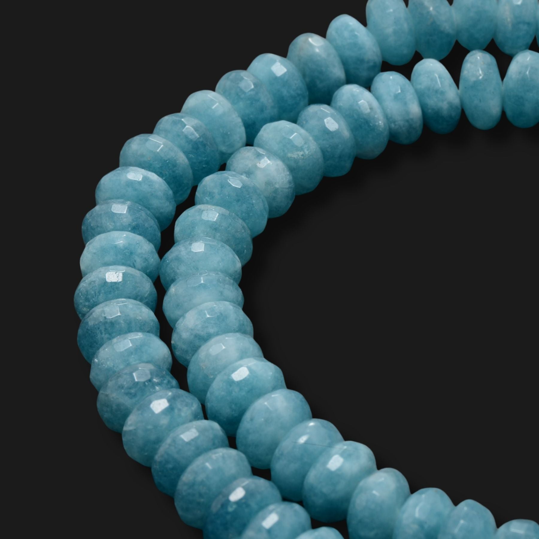 Natural Aquamarine Faceted Rondelle Beads – 8mm – Full Strand