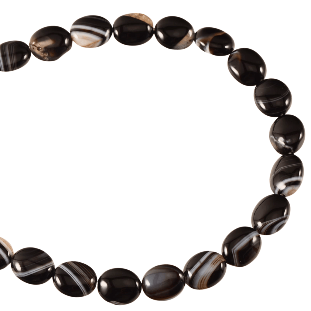 Black Banded Agate Polished Oval Beads, 8 × 10mm, 40-Bead Strand