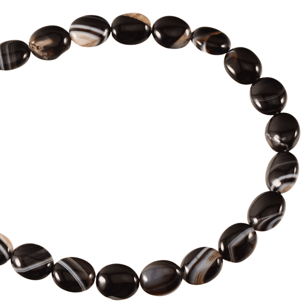 Black Banded Agate Polished Oval Beads, 8 × 10mm, 40-Bead Strand