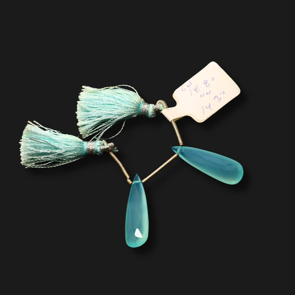 Natural Peruvian Chalcedony Faceted Teardrop Pendants – Matched Pair