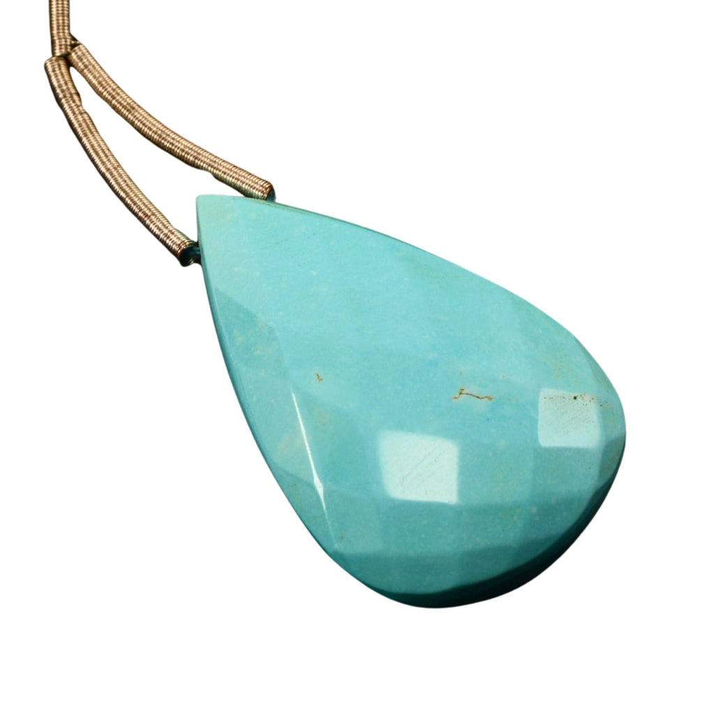 Natural Turquoise Teardrop Pendant Bead – Large Faceted Stone