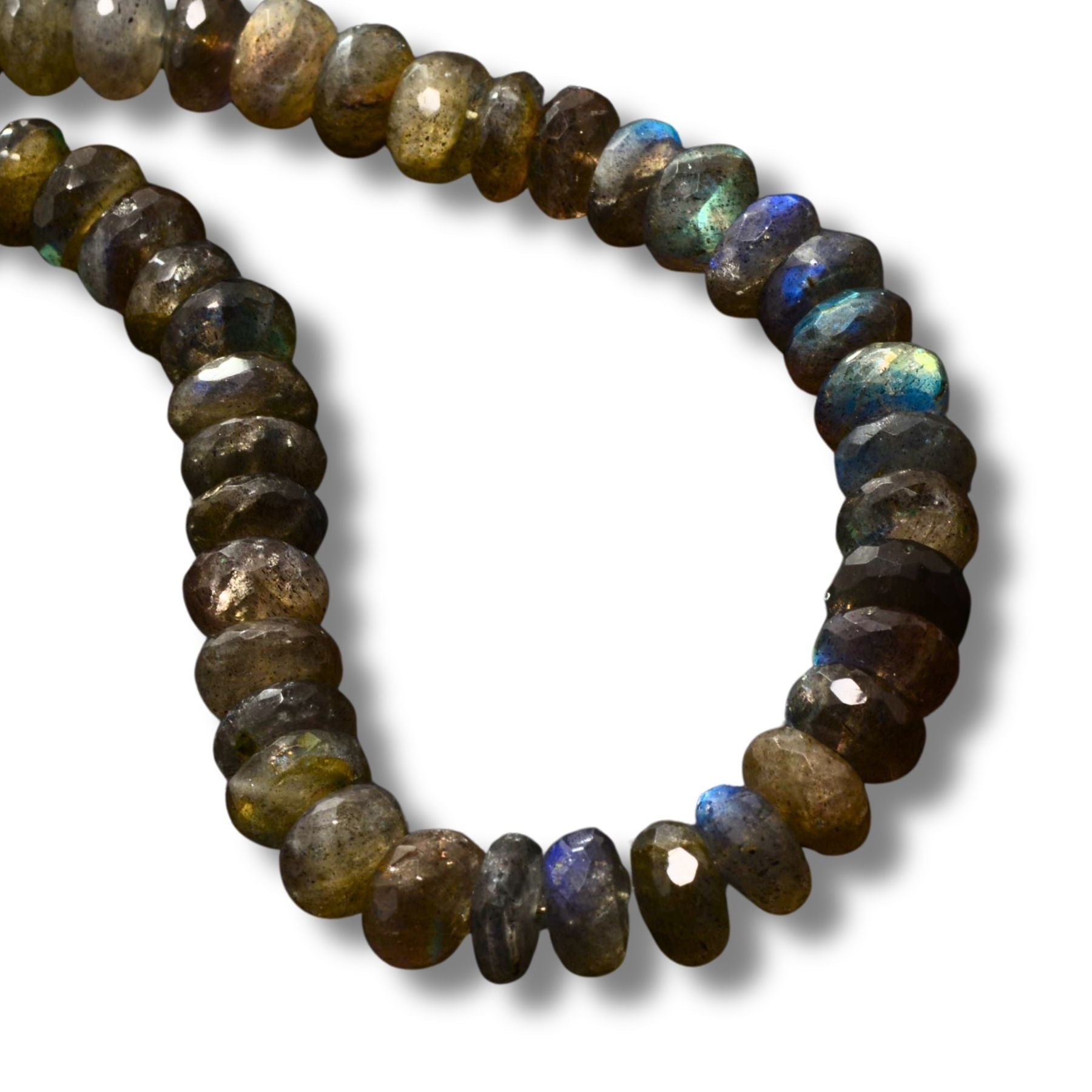 Natural Labradorite Faceted Rondelle Beads – 8mm – Full Strand