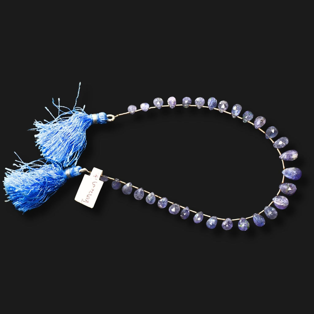 Natural Tanzanite Faceted Drop Beads – One-of-a-Kind Designer Strand