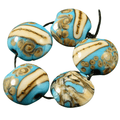 Grace Lampwork Blue & Ivory Lentil Beads – Handmade Glass (5 Beads)
