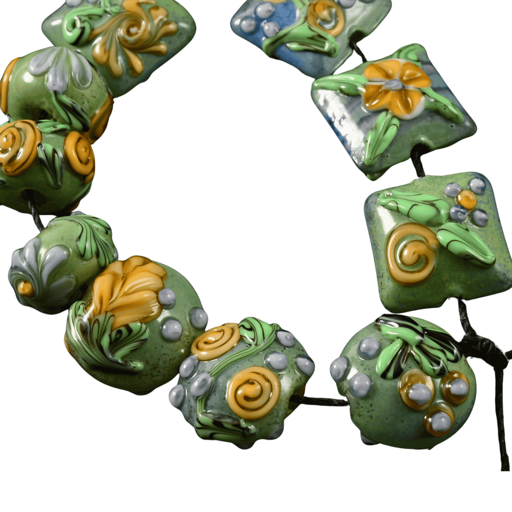 Handmade Lampwork Mixed Garden Beads – Rondel, Pillow & Lentil (Set of 10)