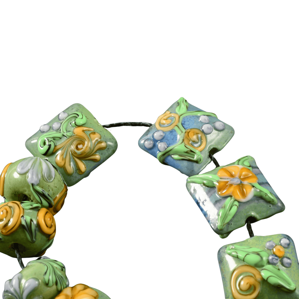 Handmade Lampwork Mixed Garden Beads – Rondel, Pillow & Lentil (Set of 10)