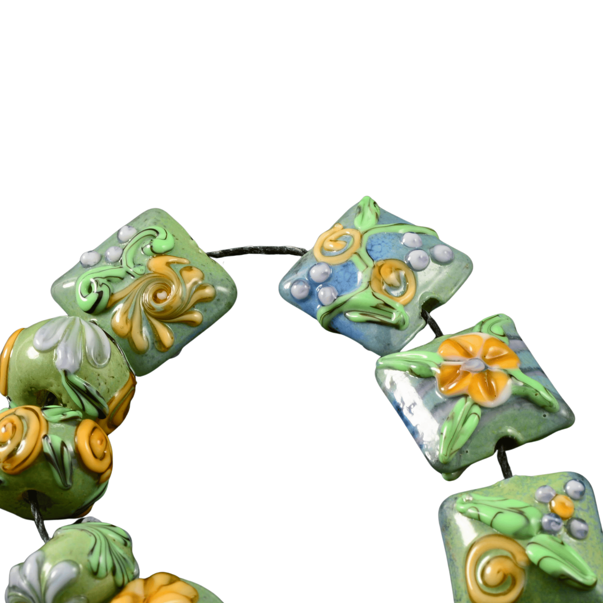 Handmade Lampwork Mixed Garden Beads – Rondel, Pillow & Lentil (Set of 10)