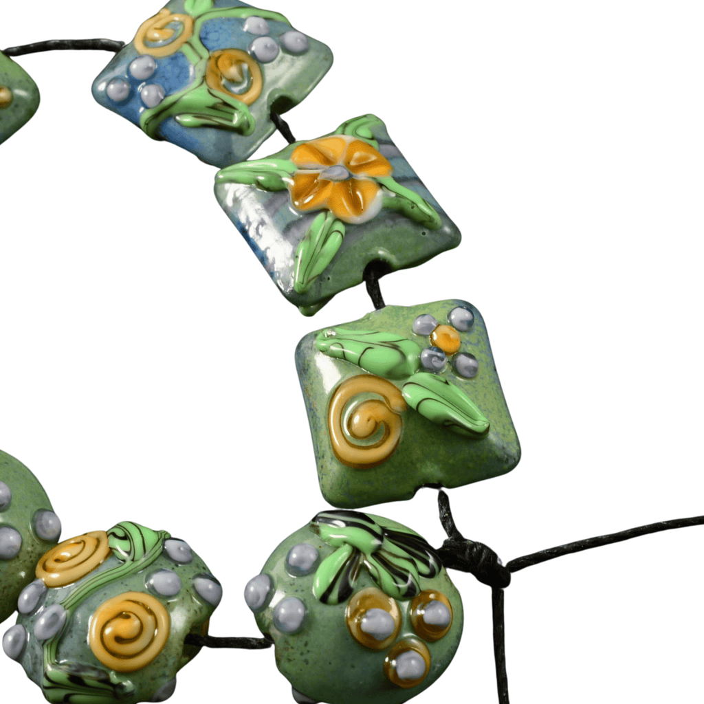 Handmade Lampwork Mixed Garden Beads – Rondel, Pillow & Lentil (Set of 10)