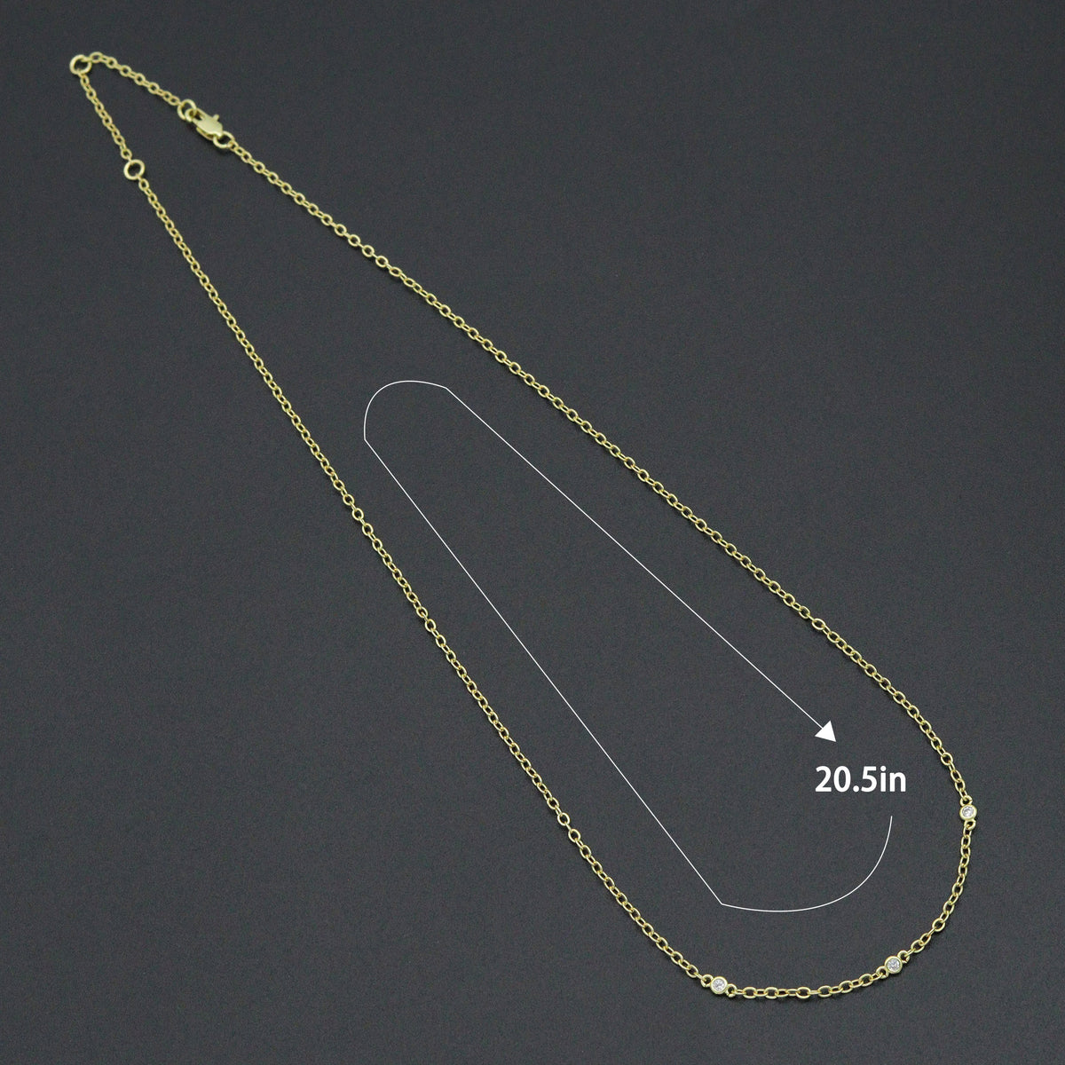 Clear-stone bezel necklace with a length diagram labeled 20.5 inches