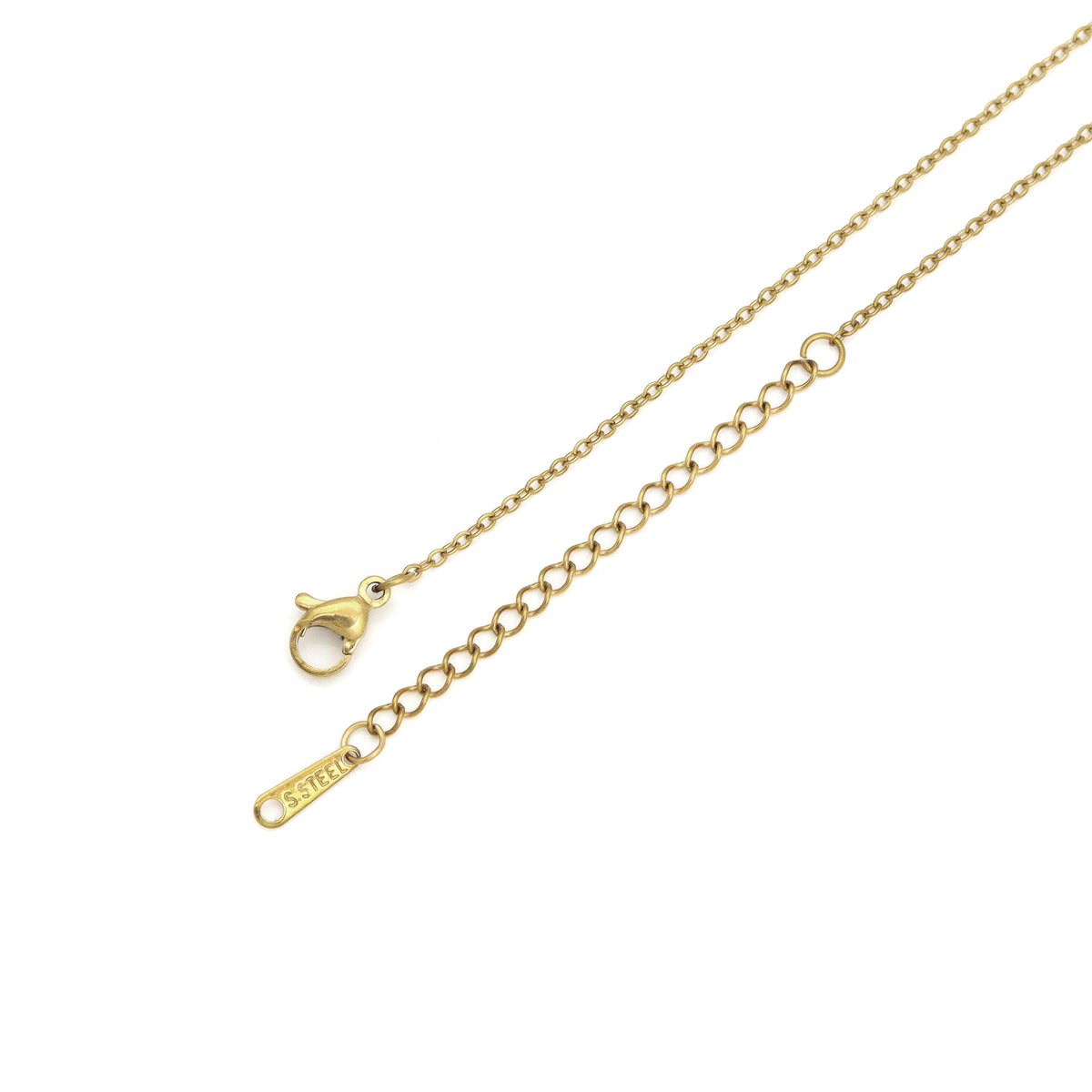 Gold-tone gift-box necklace lobster clasp and extender chain