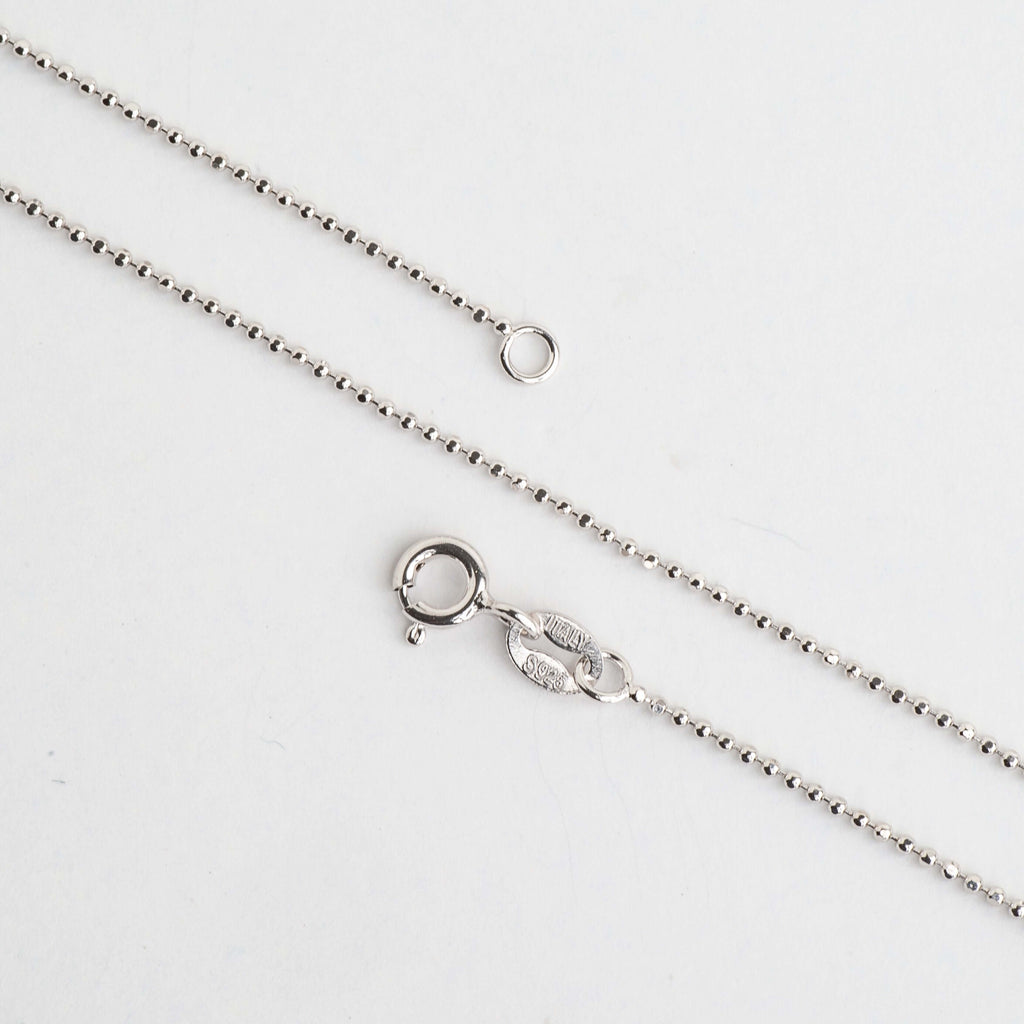 Sterling silver ball chain necklace with spring ring clasp and stamped Italy S925 tag