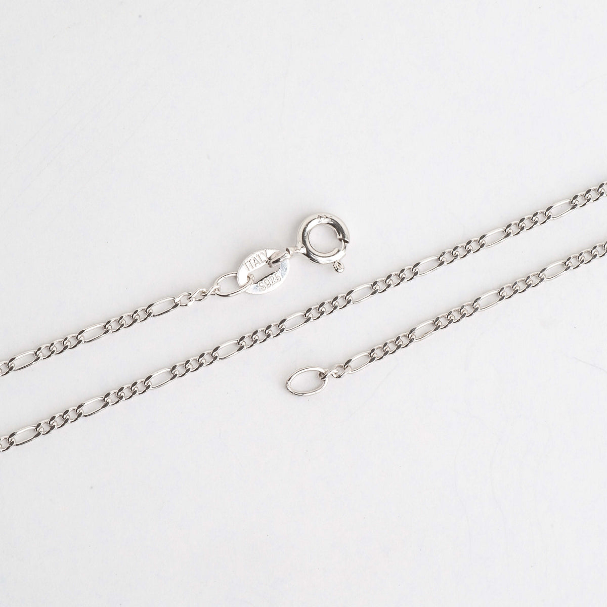 Sterling silver Figaro chain necklace with spring ring clasp and Italy S925 tag