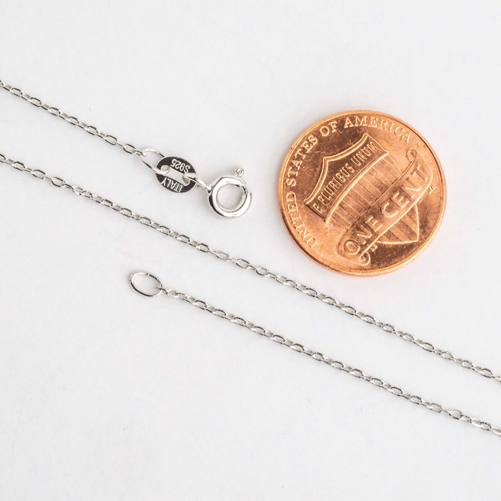 1mm Cable Chain .925 Sterling Silver Necklace - Rhodium Plated - Finished with Spring Ring Clasp - Available in 16, 18, and 20 Inches - N8ST